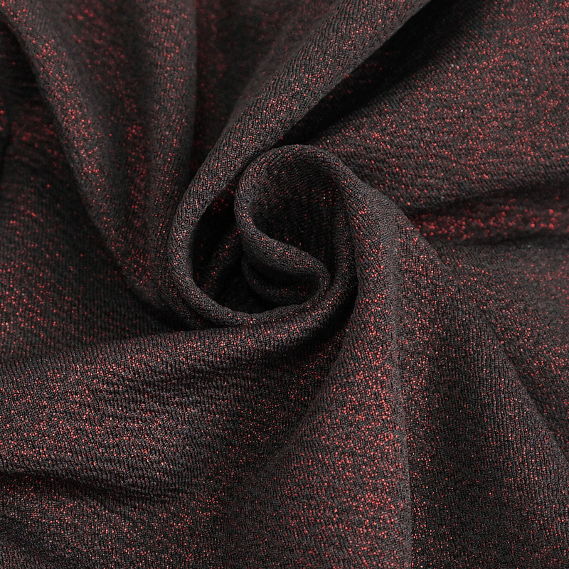 Close-up of luxurious dark red fabric with sparkling threads, ideal for gothic fashion designs.