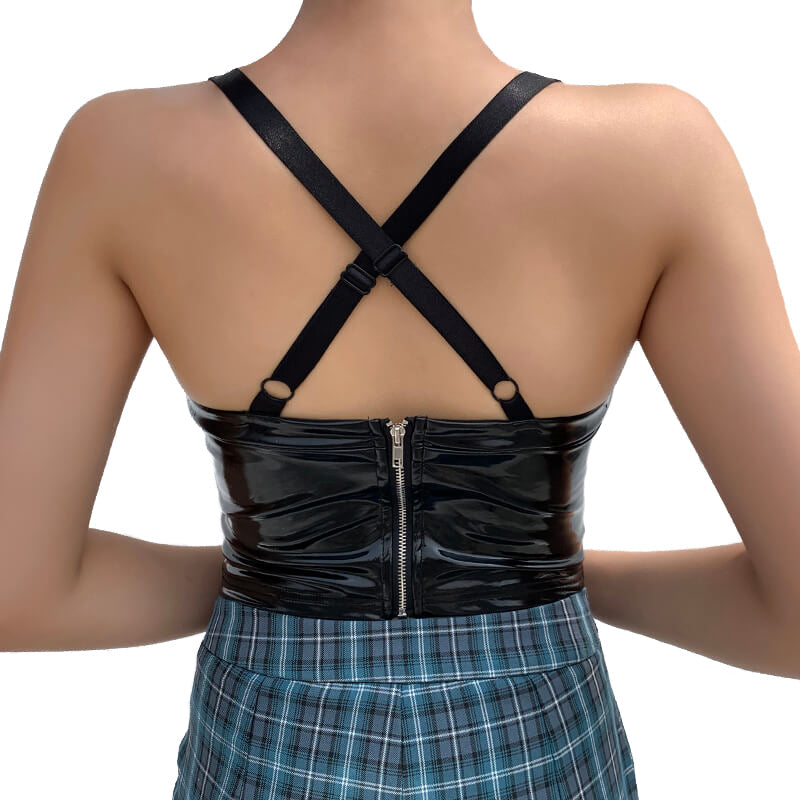 Sexy Women Tank Tops / Gothic Hollow Out Top / Bandage Black Leather Backless Camis - HARD'N'HEAVY