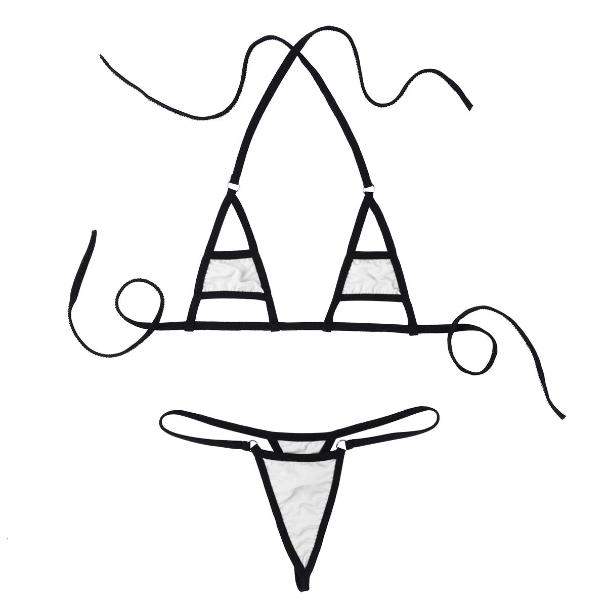 Sexy black micro bikini bra top and briefs set with adjustable straps, perfect for a comfortable and alluring look.