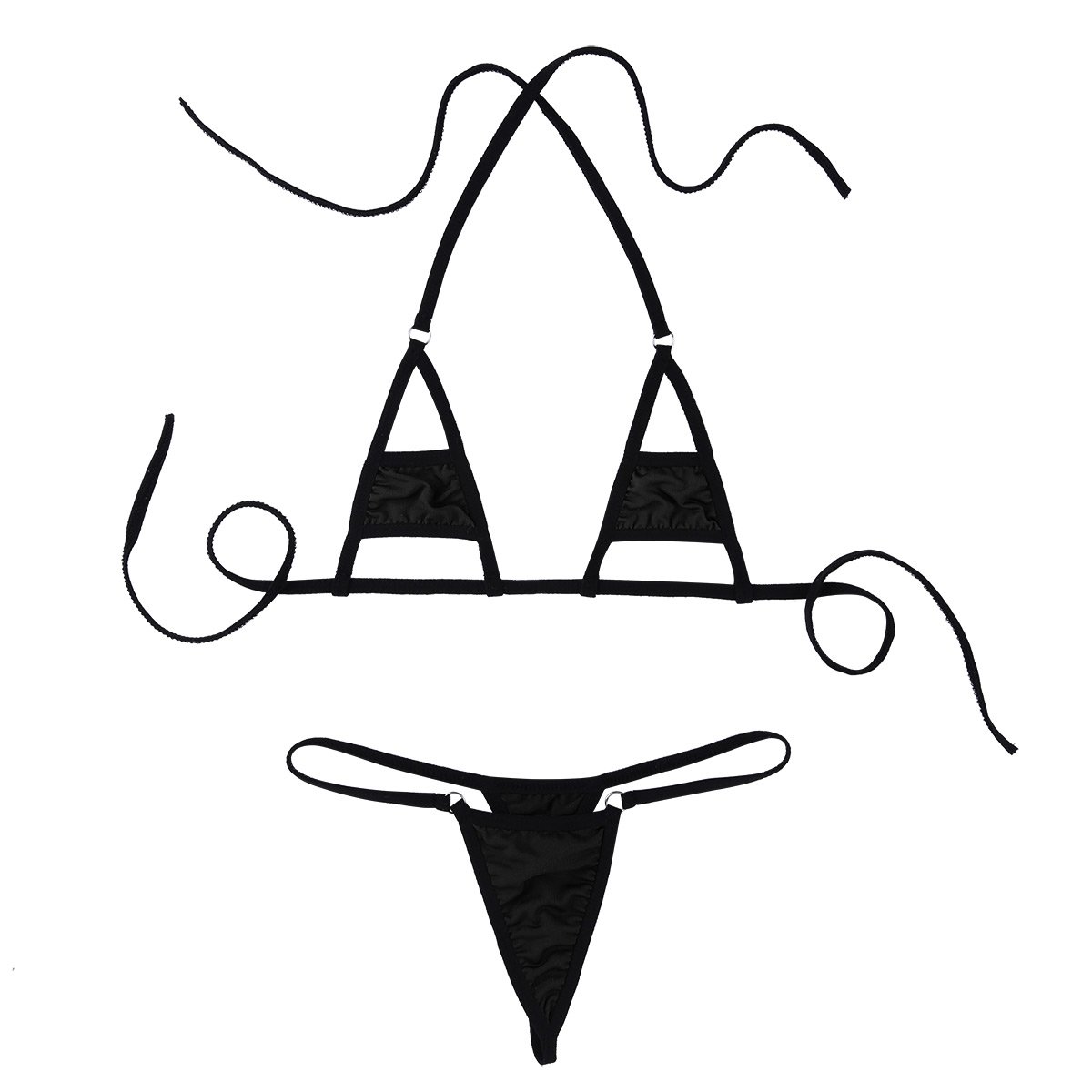 Black micro bikini bra top and briefs set with adjustable straps, sexy lingerie for ultimate comfort and allure.
