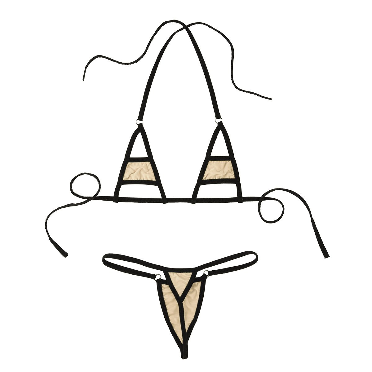 Sexy black and nude micro bikini set with adjustable straps and minimal design, perfect for confident styling.