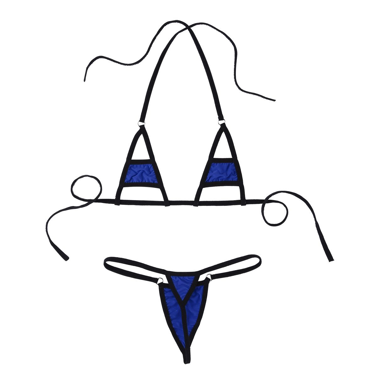 Sexy blue micro bikini lingerie set with adjustable straps and matching briefs for ultimate comfort and style.