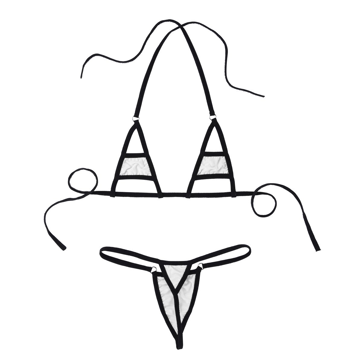 Black sexy micro bikini lingerie set with triangle bra top and minimal briefs, adjustable straps, wire-free.