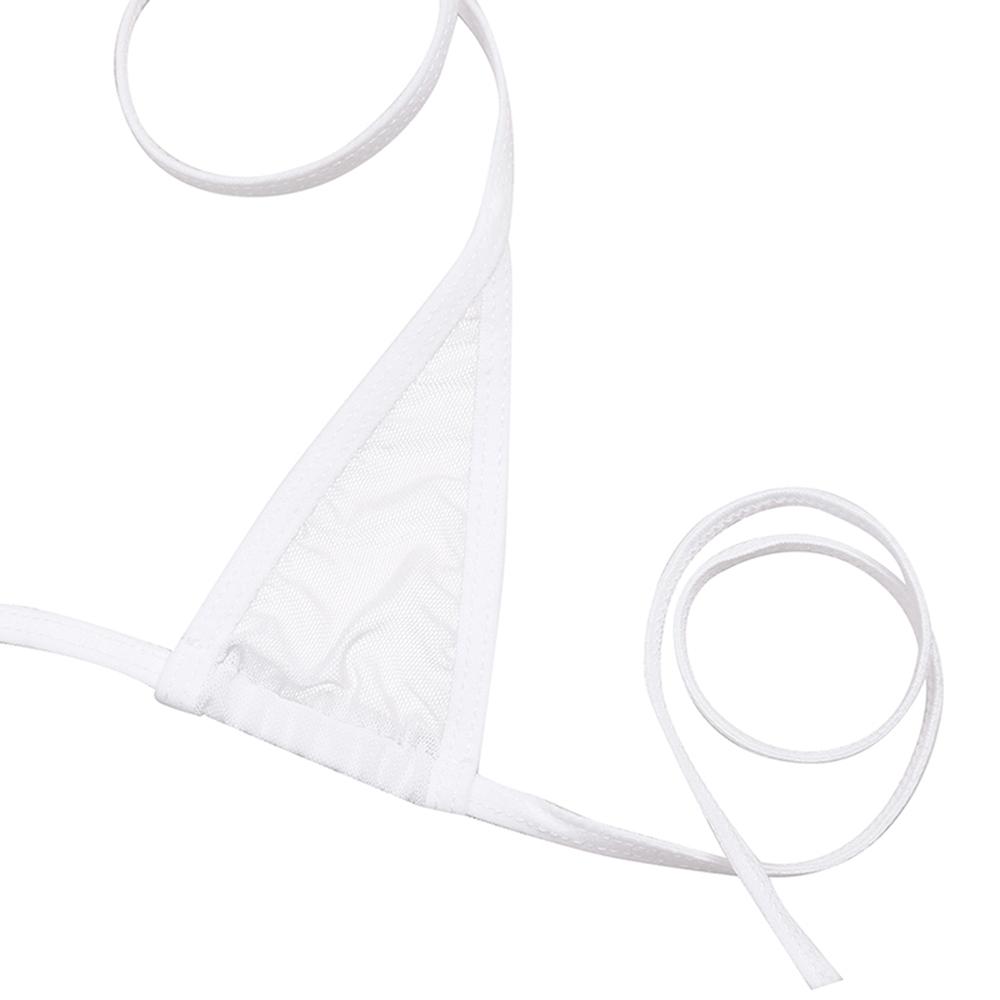 White mesh halter bikini top with adjustable ties, perfect for sexy lingerie and swimwear looks.