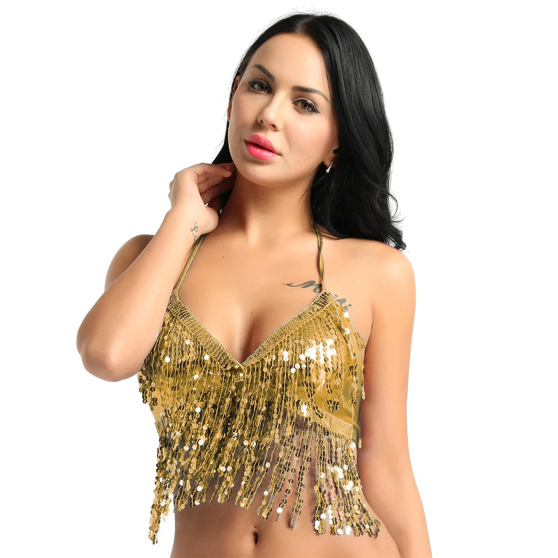 Sexy Women's Fashion Shiny Bra Top with Sequins / Crop Belly Dance Top - HARD'N'HEAVY