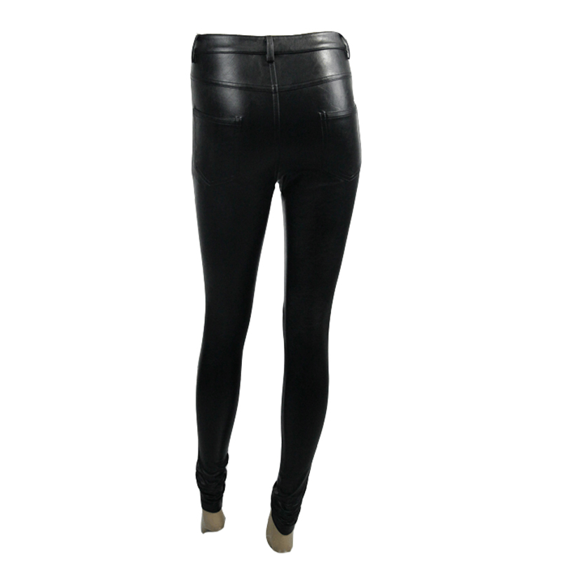 Sexy Womens Faux Leather Pants / Black Hollow-Out Lace Leggings / Skinny Pencil Pants - HARD'N'HEAVY