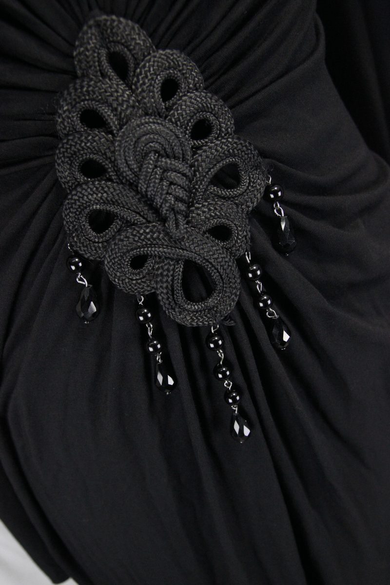 Sexy Women's Gothic Deep V-Neck Dress with Wide Sleeve / Black Ladies Long High Waist Dress - HARD'N'HEAVY