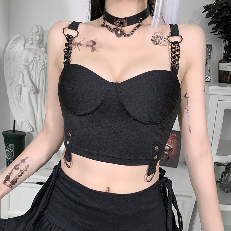 Sexy Women's Grunge Crop Top / Gothic Style Sleeveless Corset Chain Top - HARD'N'HEAVY