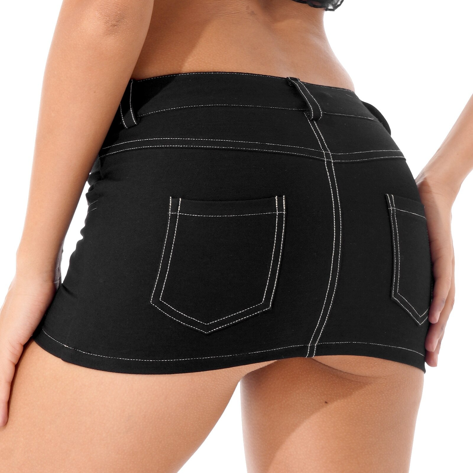 Sexy Women's Short Denim Skirt / Rock Style Black Female Skirt / Mini Skirt With Pockets For Girls - HARD'N'HEAVY