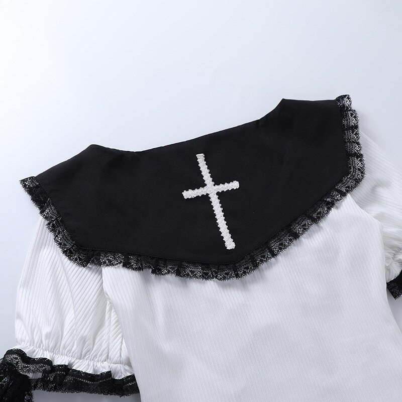 Sexy Women's Short Sleeve White Crop Top / Gothic Style Lace Clothing for You - HARD'N'HEAVY