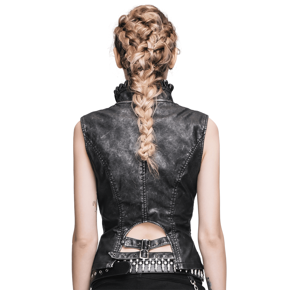 Sexy Women's Steampunk PU Leather Waistcoat With Leather Frills / Female Alternative Clothing - HARD'N'HEAVY