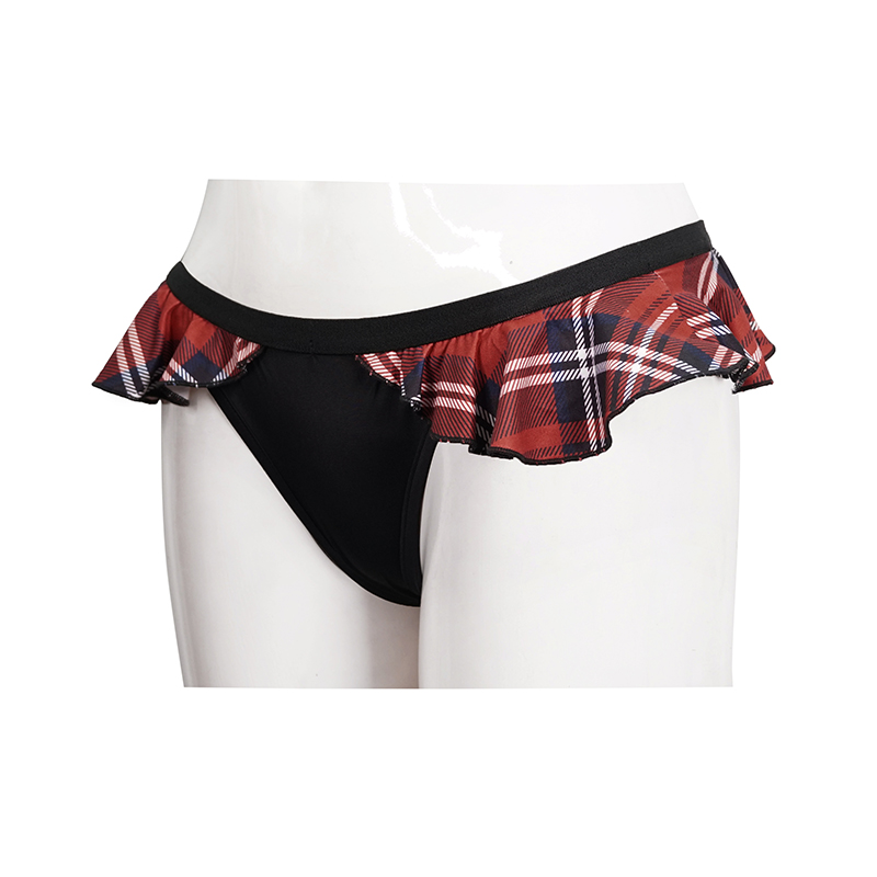 Sexy women's swimming trunks with Scottish check ruffles in grunge style, perfect for a stylish beach look.