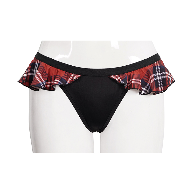 Sexy women's swimming trunks with Scottish check ruffles and grunge style, perfect for summer fun.