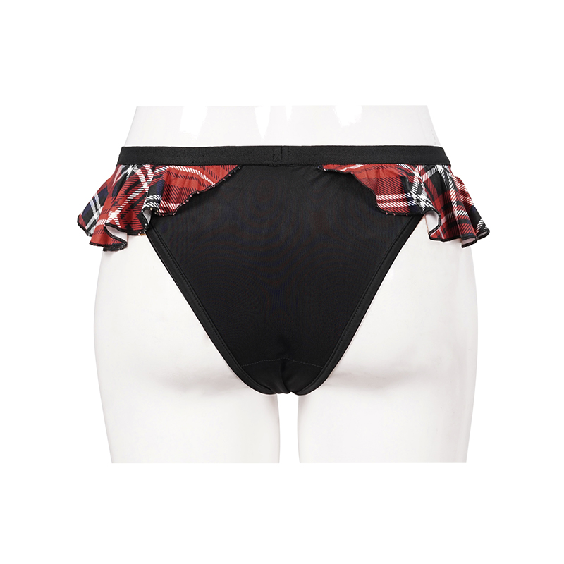 Sexy women's swimming trunks with Scottish check ruffles, perfect for a stylish beach look.