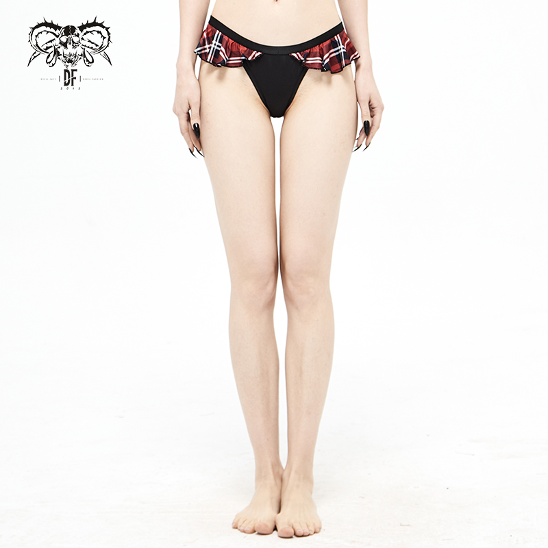 Sexy women's swimming trunks with Scottish check ruffles in grunge style, adding allure to your swimwear collection.