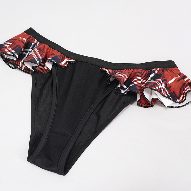 Women's sexy swimming trunks in grunge style with Scottish check ruffles, perfect for a stylish summer look.