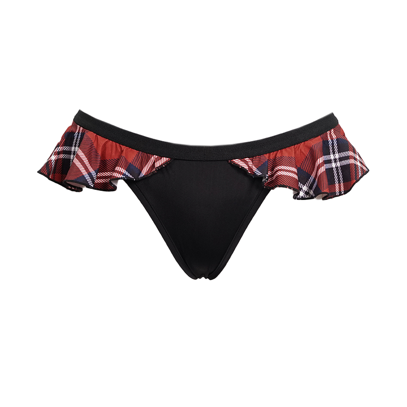 Sexy Women's Swimming Trunks with Scottish Check Ruffles/ Ladies Grunge Black Cheeky Bikini Bottoms - HARD'N'HEAVY