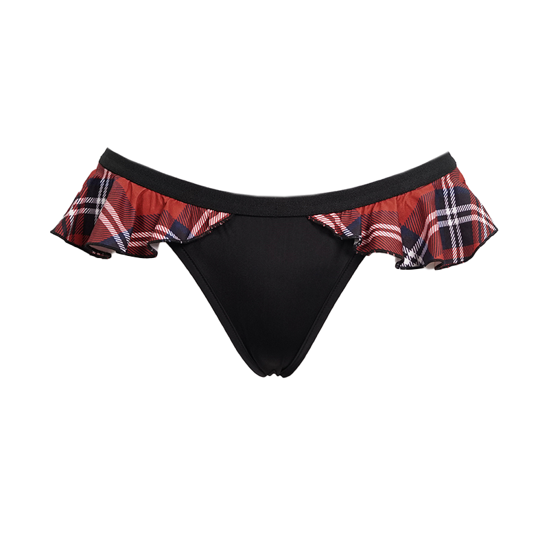 Sexy women's swimming trunks with Scottish check ruffles in grunge style, perfect for summer vibes.