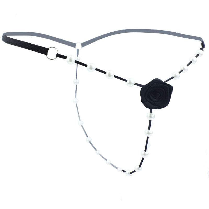Attractive women's G-string thong with flower and bead design, perfect for an intimate rock outfit.