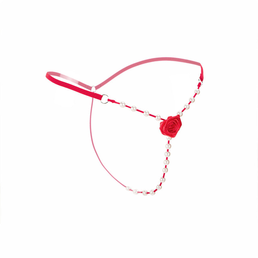 Sexy women's open beading flower G-string thong with rose detail, perfect for intimate outfits.