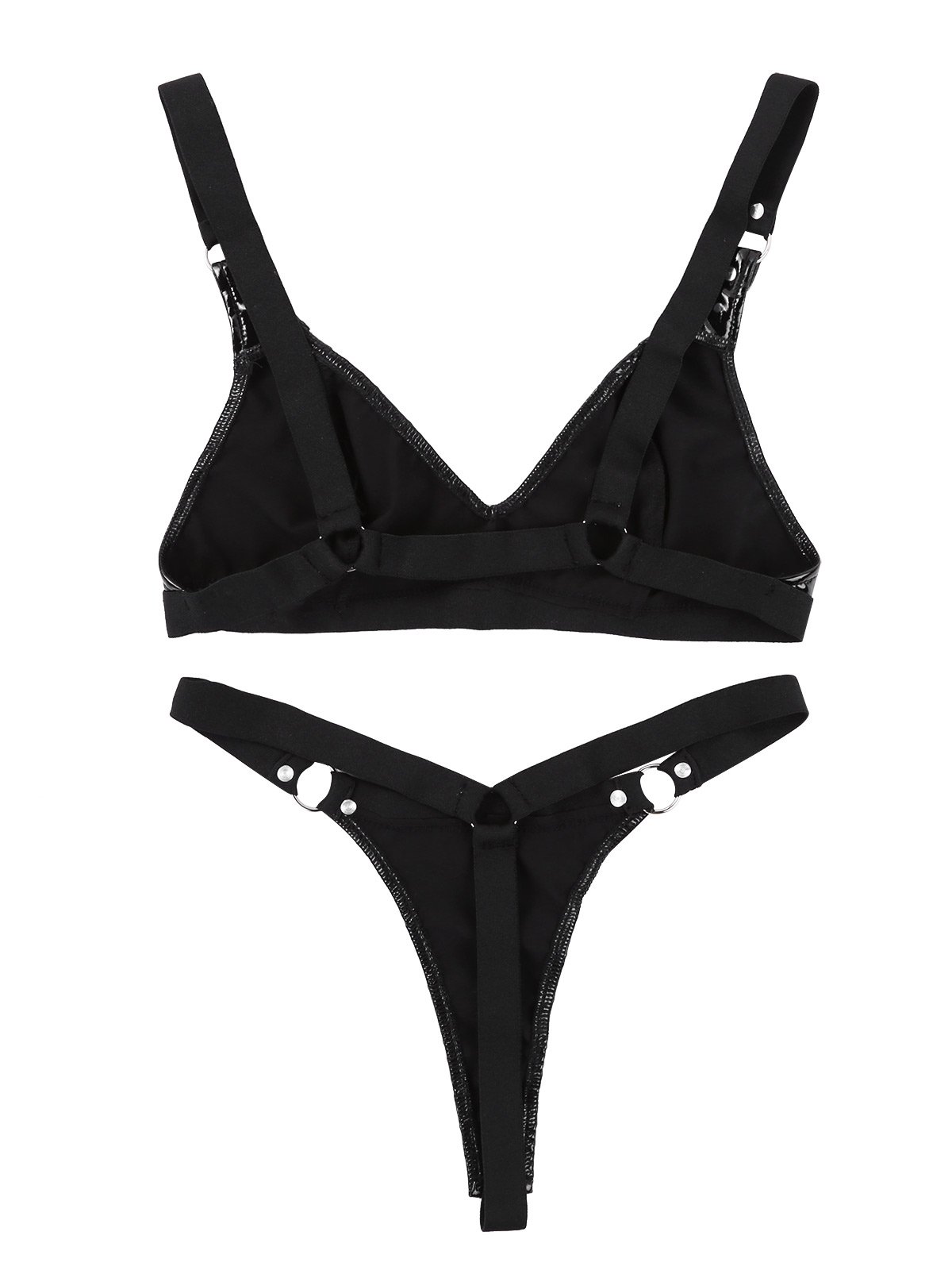 Sexy gothic lingerie set with elastic straps bikini bra and mini G-string, perfect for rave outfits.