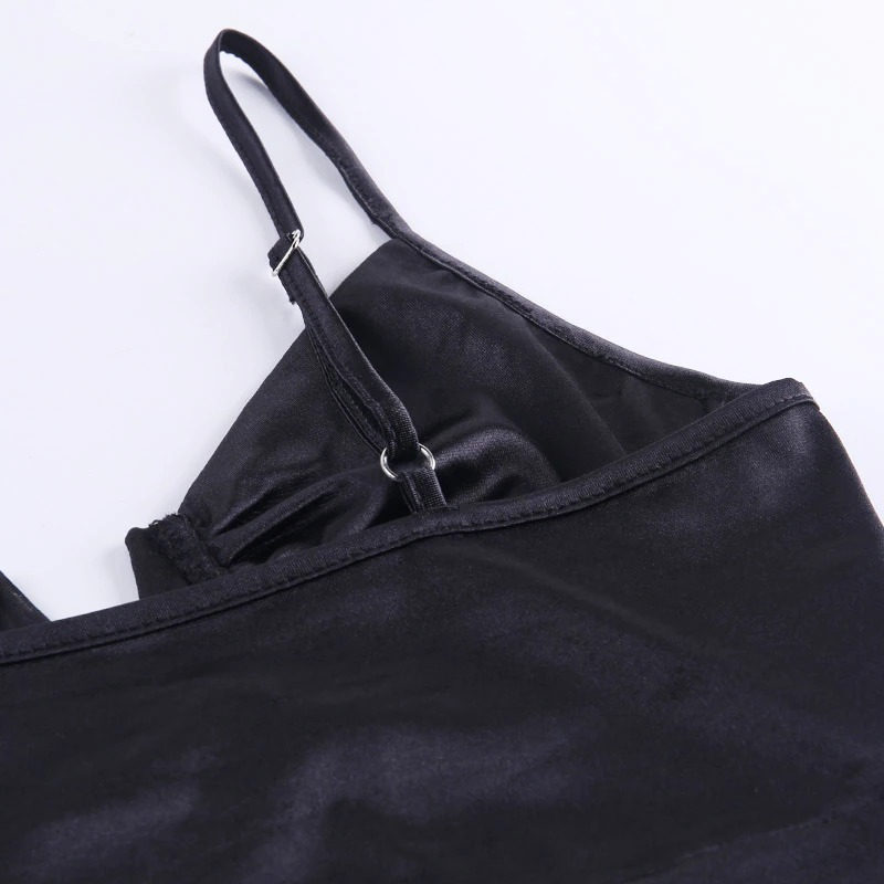 Sexy Women's V-neck Spaghetti Strap Dress / Asymmetric Black Backless Satin Mini Dress - HARD'N'HEAVY