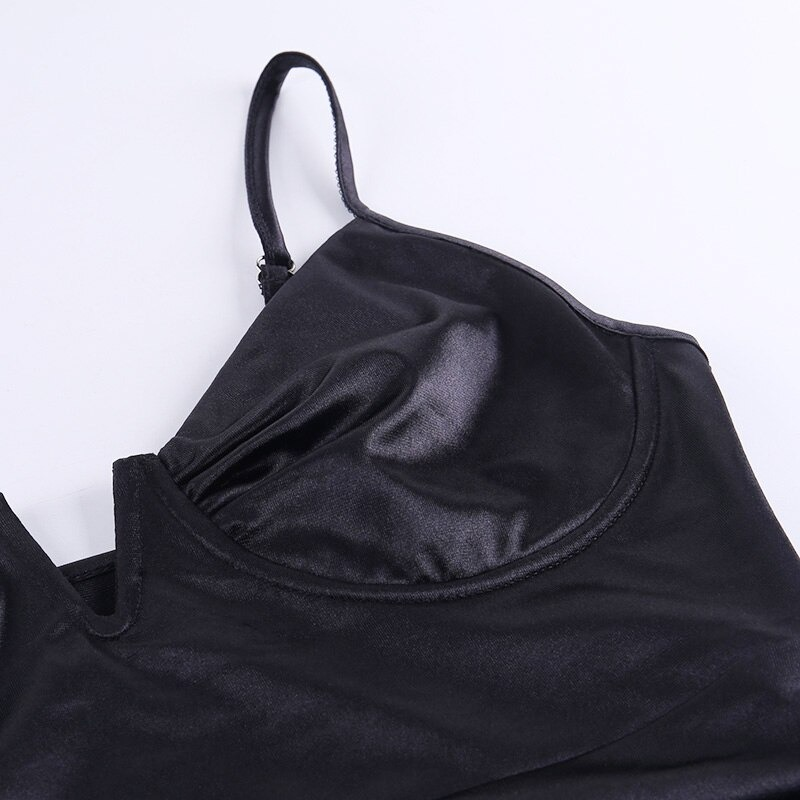 Sexy Women's V-neck Spaghetti Strap Dress / Asymmetric Black Backless Satin Mini Dress - HARD'N'HEAVY