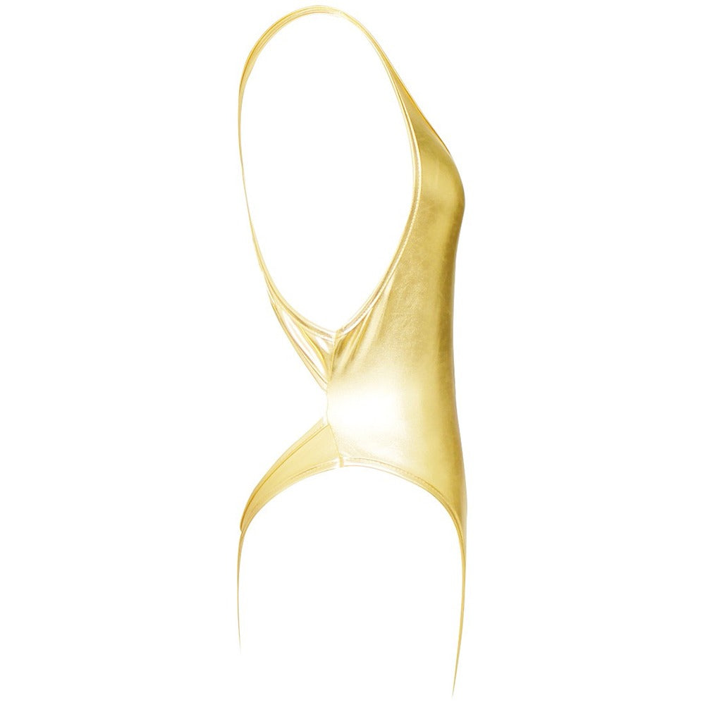 Shiny gold women's bodysuit, sexy one-piece costume perfect for romantic occasions and daily wear.