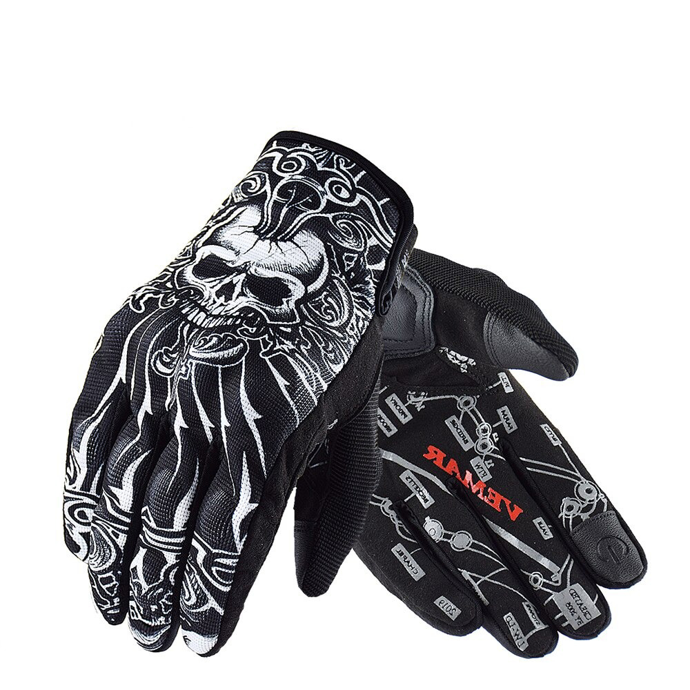 Shockproof rock style motorcycle gloves with skull design, touch screen compatible, perfect for bikers and sport enthusiasts.