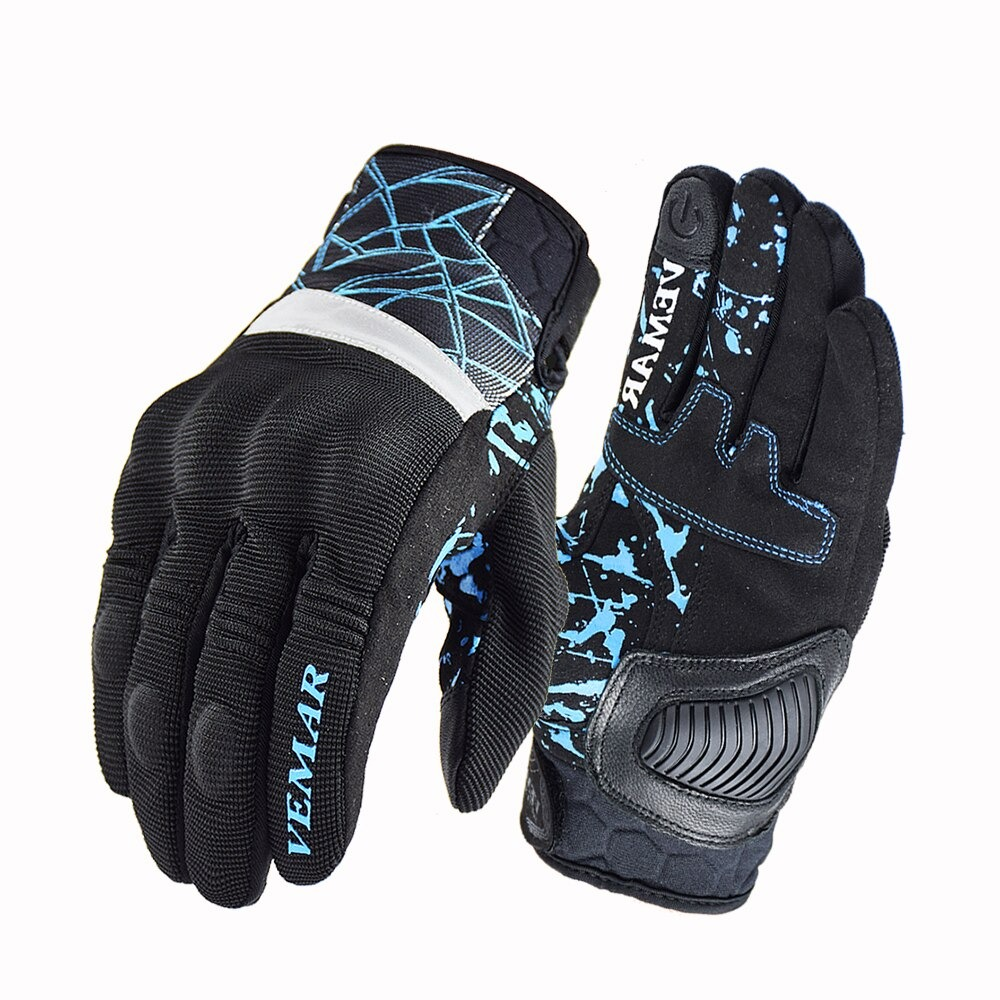 Shockproof motorcycle gloves in stylish rock design, featuring touch screen compatibility and anti-slip elements.