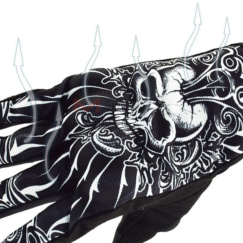 Shockproof rock style motorcycle gloves with skull design, windproof and touch screen compatible for bikers.