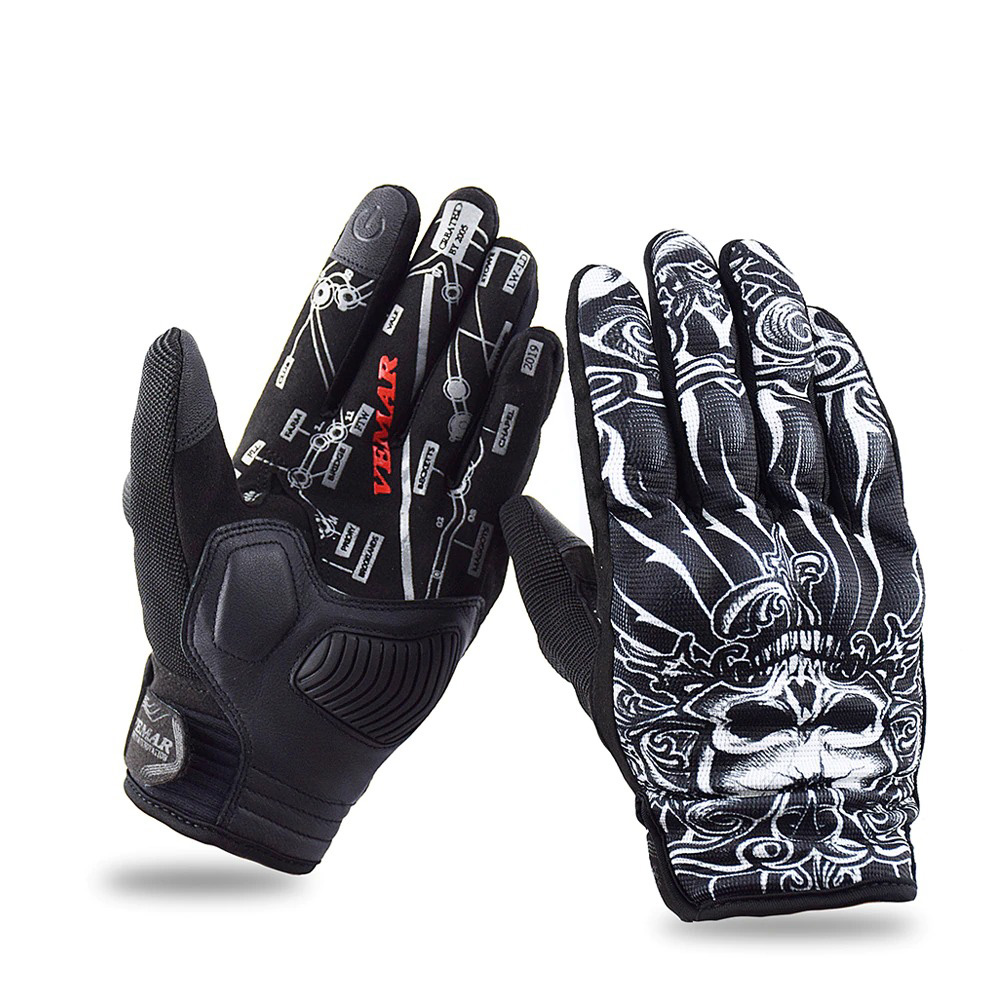 Shockproof motorcycle gloves in rock style, designed for touch screens and intense sports activities.