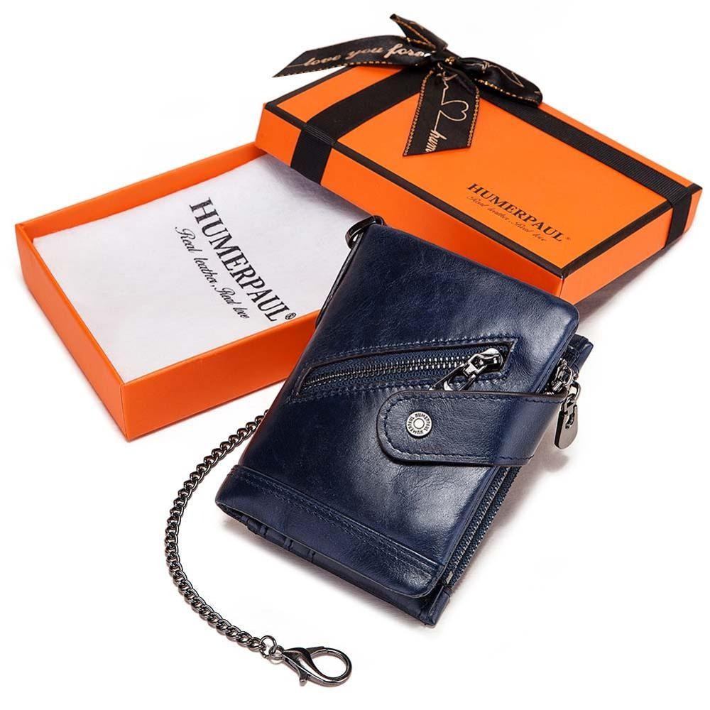Short Men's Purse with Card Holder / Genuine Leather Wallet on Zipper and Hasp - HARD'N'HEAVY