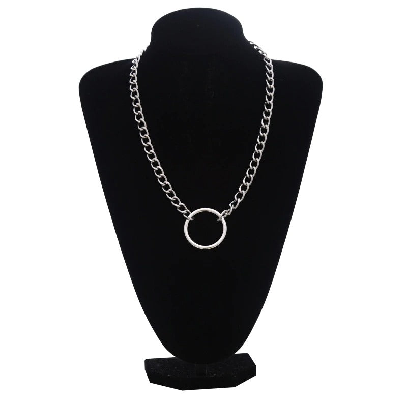 Silver Color Chain Necklace / Gothic Ring Shape Pendant Necklace / Witch Festival Fashion Jewelry - HARD'N'HEAVY