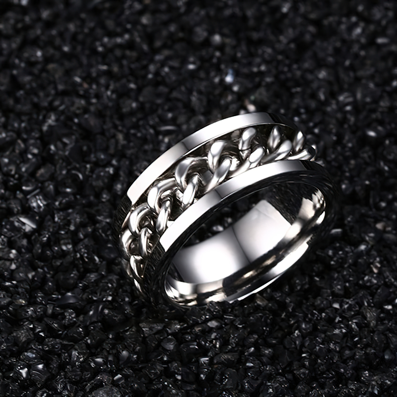 Silver Color Spinner Ring With Chain / Men's And Women's Cool Stainless Steel Jewelry - HARD'N'HEAVY