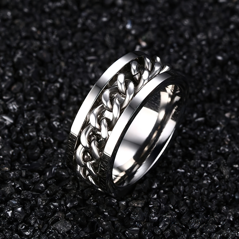 Silver Color Spinner Ring With Chain / Men's And Women's Cool Stainless Steel Jewelry - HARD'N'HEAVY