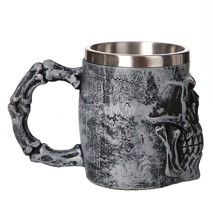 Silver Skull King Resin and Stainless Steel Beer 450ml Mug / Retro Viking Pub Bar Mug - HARD'N'HEAVY