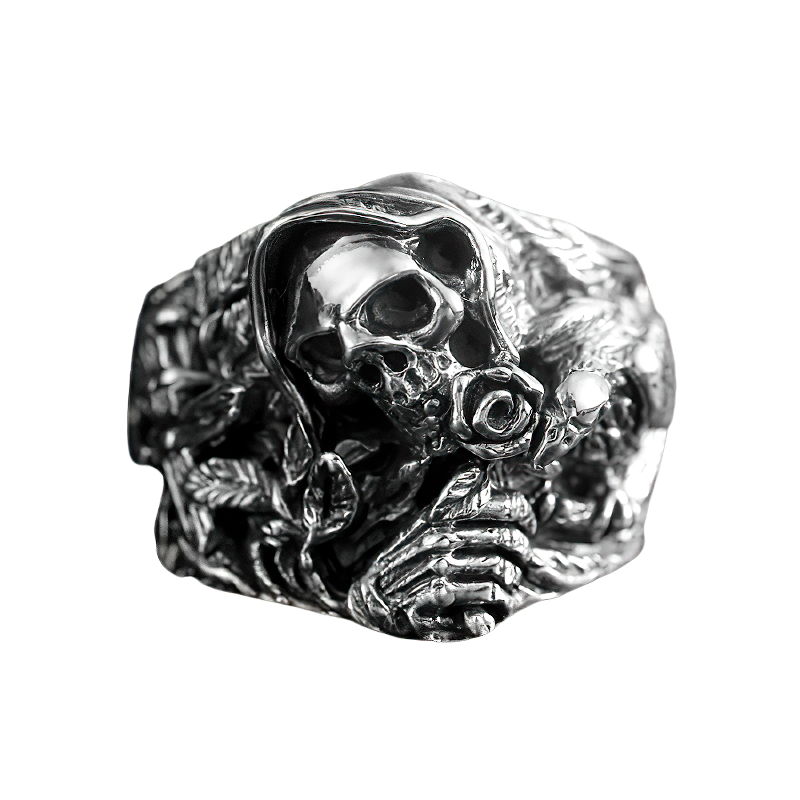 925 Sterling Silver Skull Ring featuring a detailed skeleton design, perfect for gothic or rock styles.