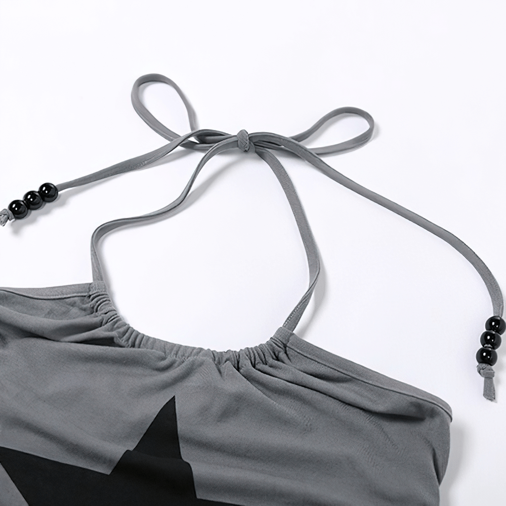 Stylish gray camisole straps with beads, perfect for casual women's fashion.