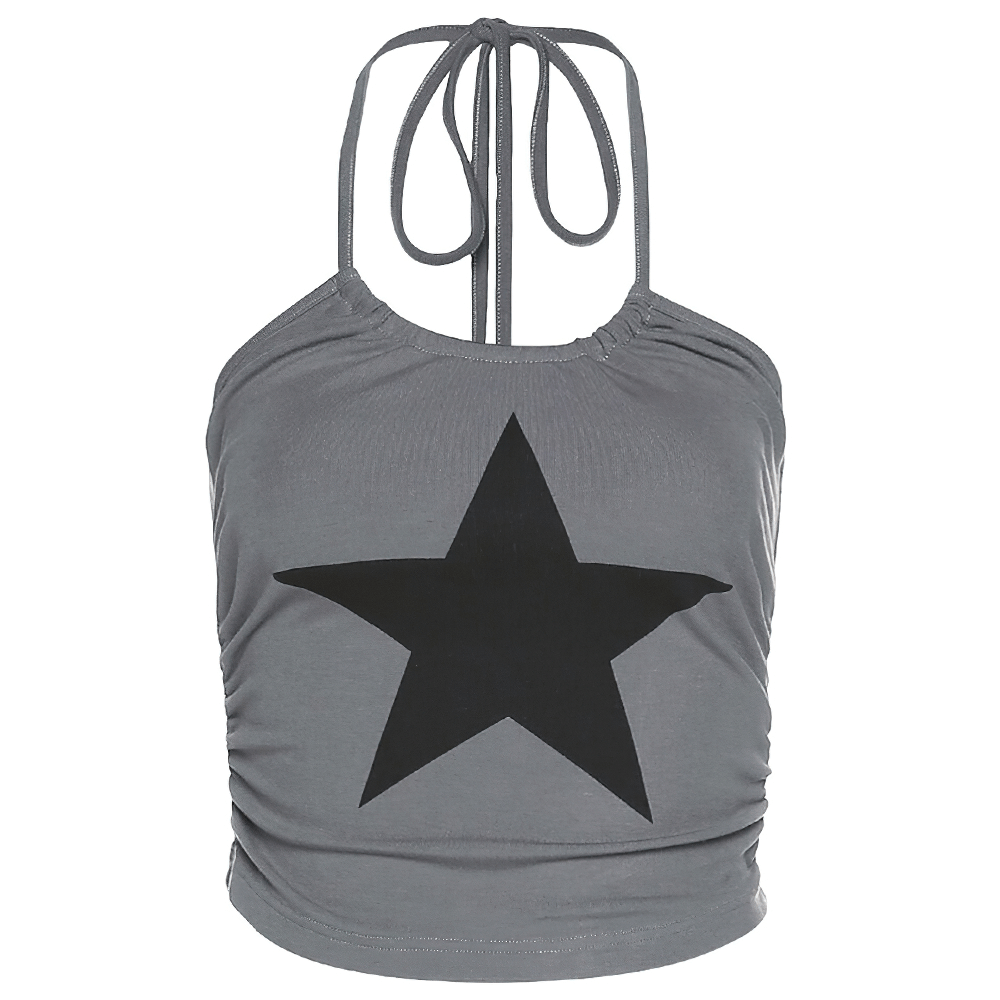 Stylish grey camisole for women featuring a bold black star print, perfect for casual wear.