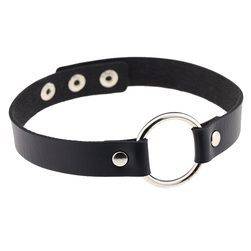 Simple Design Black Gothic Choker With Zinc Alloy Ring / PU Leather Fashion Necklace / Neck Jewelry - HARD'N'HEAVY
