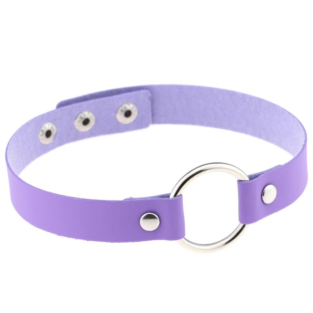 Purple PU leather gothic choker with zinc alloy ring, fashion neck jewelry for stylish outfits.