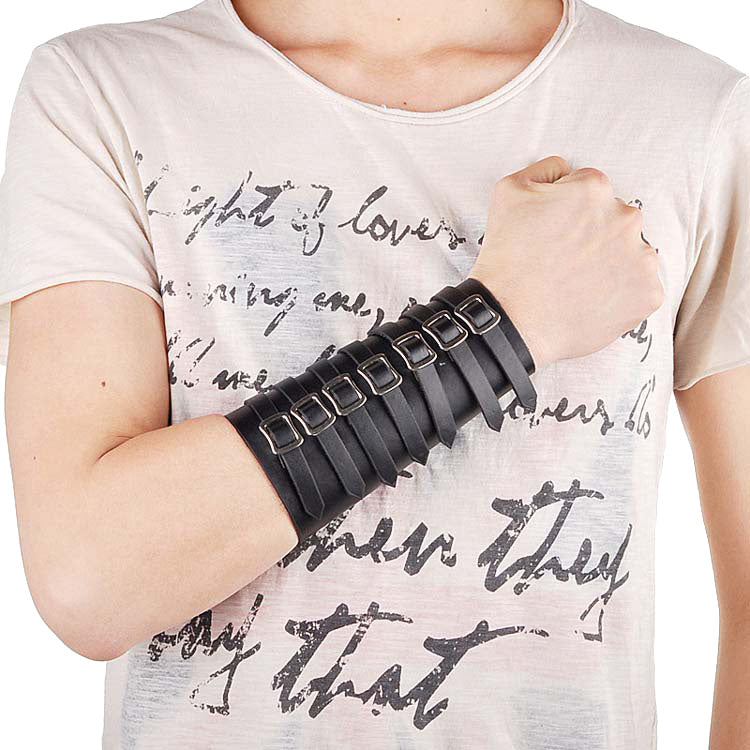 Simple Metal Rock Style Leather Brecelet / Unisex Leather Wide Wristband / Rave Outfits - HARD'N'HEAVY