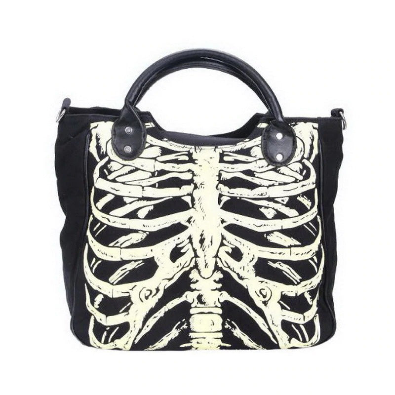 Skeleton Bones Print Bags / Rock Designer Female Casual Bags / Alternative Fashion Handbags - HARD'N'HEAVY