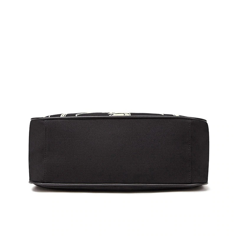 Bottom view of stylish black skeleton bones print bag, perfect for alternative fashion and casual outfits.