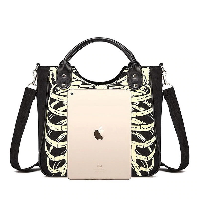 Skeleton Bones Print Bags / Rock Designer Female Casual Bags / Alternative Fashion Handbags - HARD'N'HEAVY