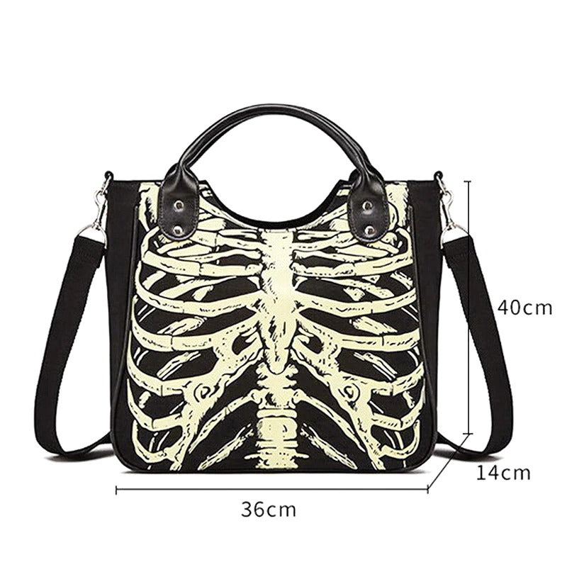 Stylish skeleton bones print handbag perfect for alternative fashion lovers; eye-catching and unique design.