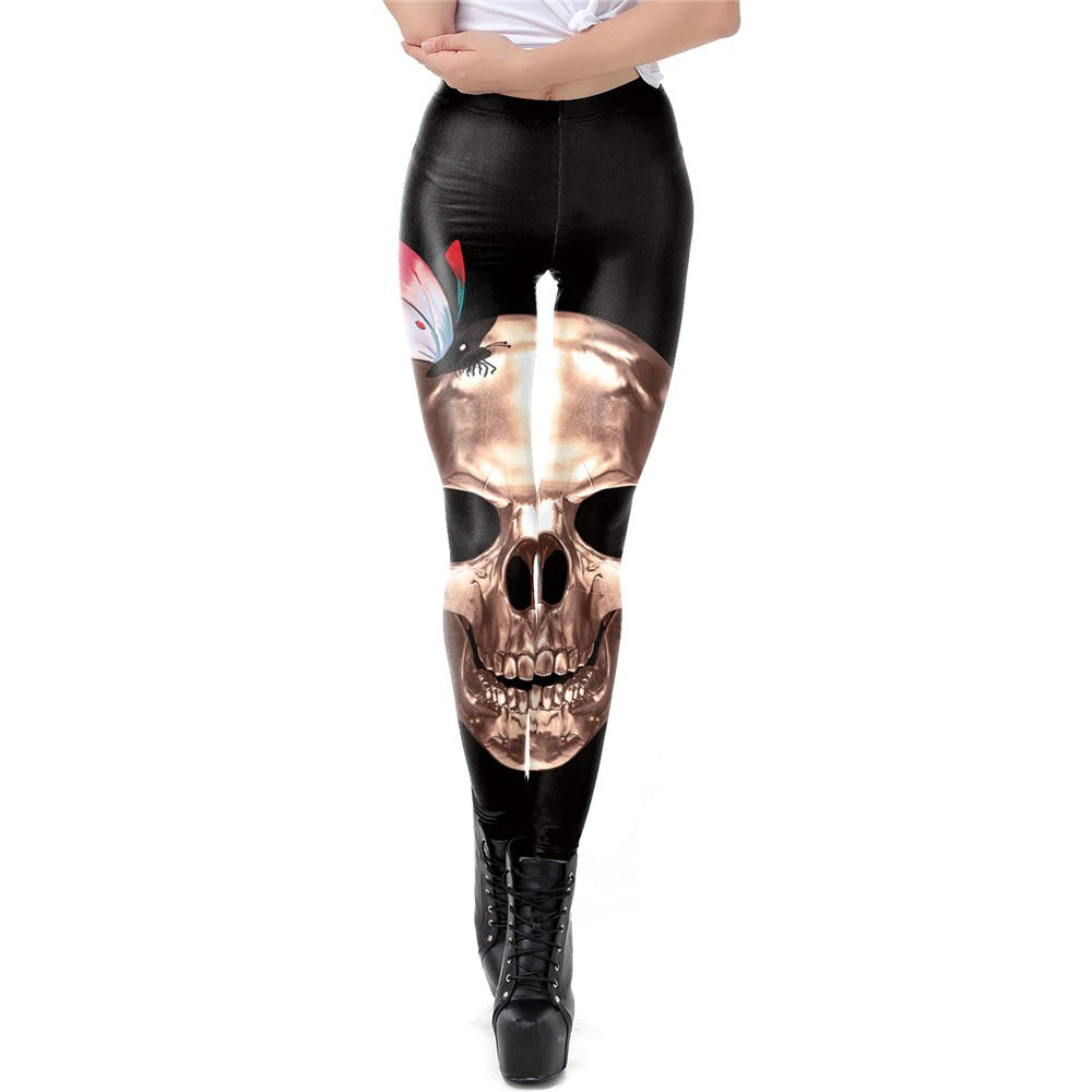 Skeleton Halloween Leggings Womens / Female Workout Leggins with Digital Print in Gothic Style #1 - HARD'N'HEAVY