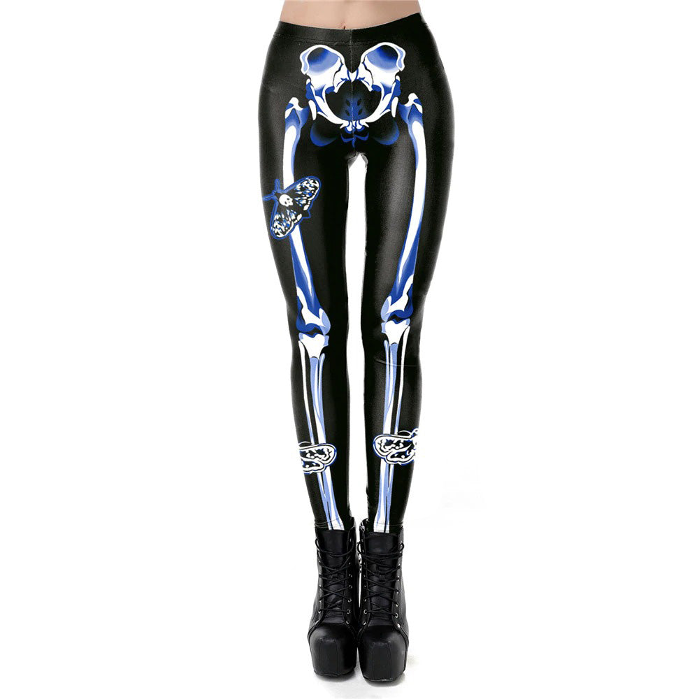 Skeleton Halloween Leggings Womens / Female Workout Leggins with Digital Print in Gothic Style #3 - HARD'N'HEAVY