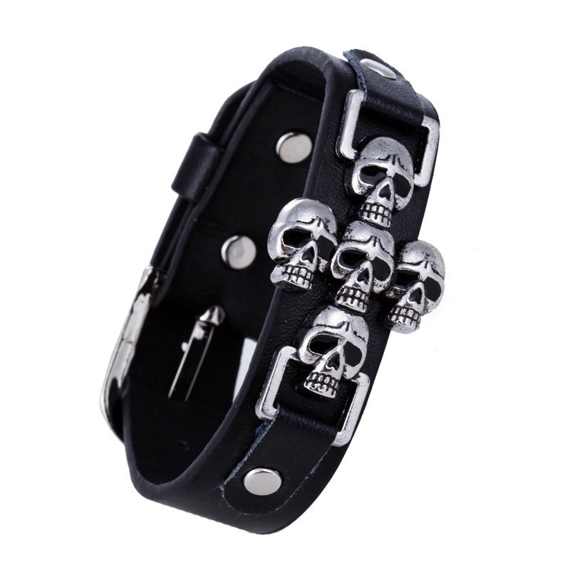 Skeleton Skull Punk Gothic Rock Leather Belt / Buckle Bracelets for Men and Women - HARD'N'HEAVY